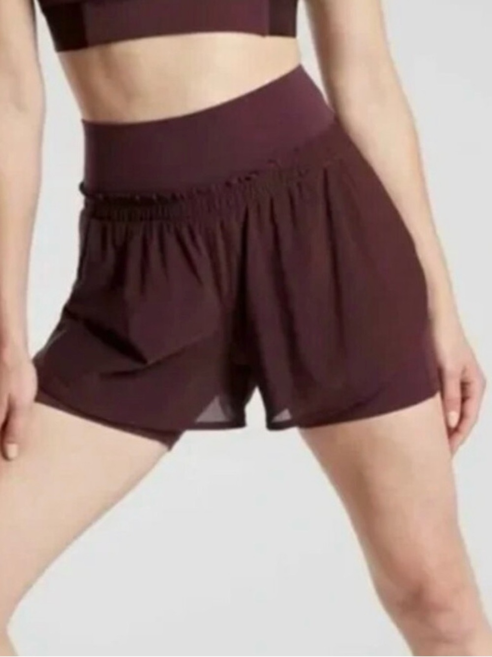 Athleta Smocked Waist Athletic Shorts in Plum